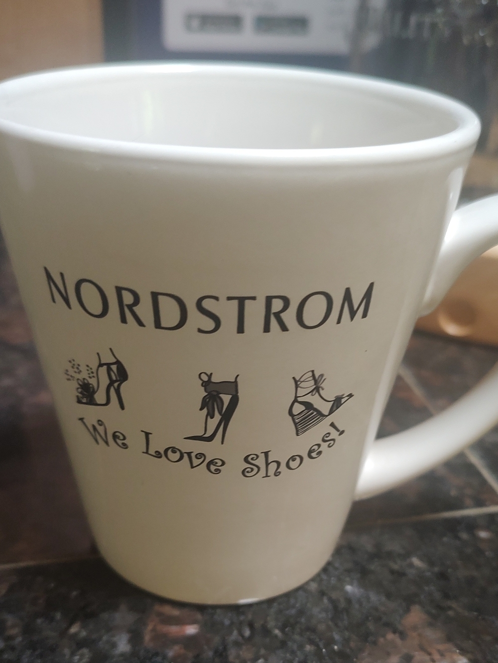 Nordstrom White Ceramic 'We Love Shoes' Mug with Black Print